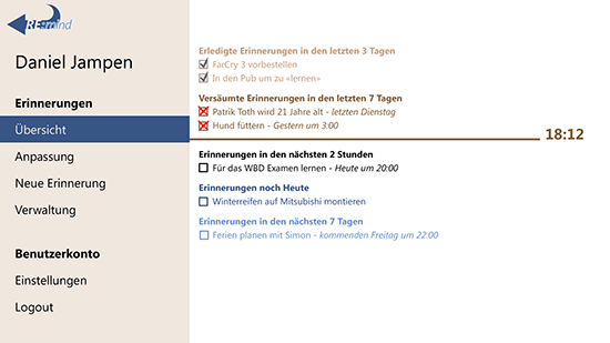 Reminder overview page